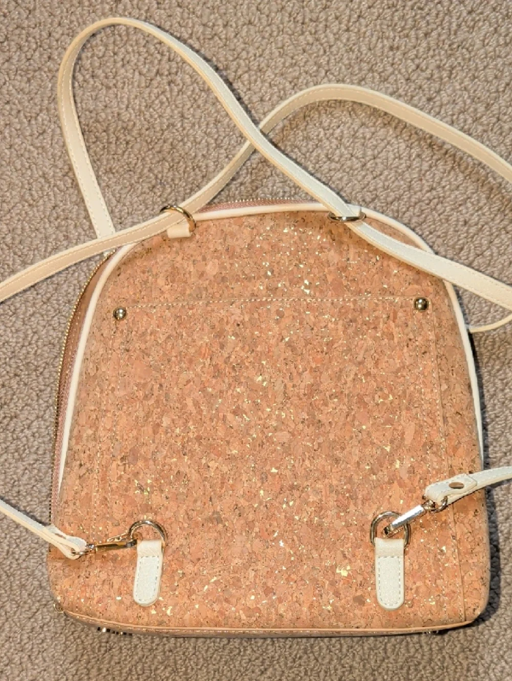 Beige Cork With Gold Flecks Mini Backpack with Cream Trim